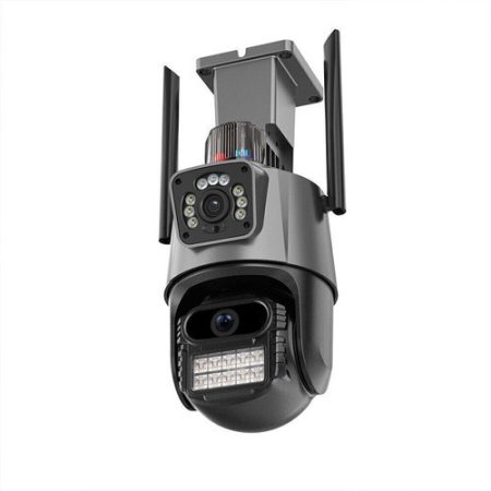 Titan 360° 8MP 4K WiFi venkovní PTZ bezpečnostní kamera – iCSee, noční vidění, sledování pohybu, IP66, šedo‑černá