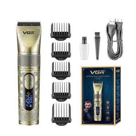 VGR V-659 profesionální střihací strojek – s keramickou a práškově-metalurgickou čepelí, nastavení Zoom Wheel, vodotěsný IPX7, 6500–7500 ot./min, 300 minut provozu