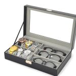   Elegantní box na hodinky s přihrádkami na sluneční brýle