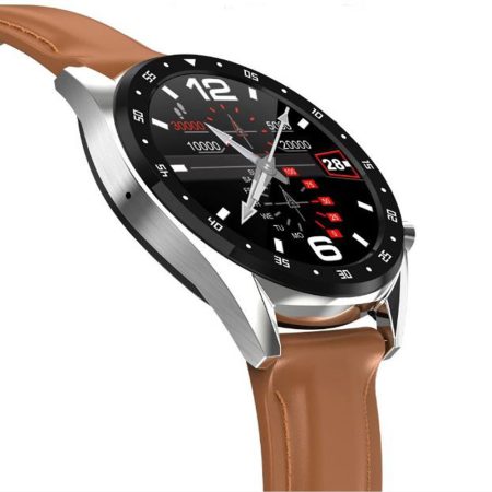  L7 inteligentní hodinky s hnědým kožený náramkem
