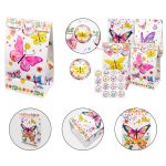  Sada 48 kusů Butterfly Party – dárkové taštičky, klíčenky, náramky a samolepky