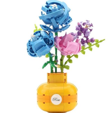 Balody Modrá růže – Stavebnice Mini Blocks s květinovou vázou (522 ks) – Aromaterapeutická funkce
