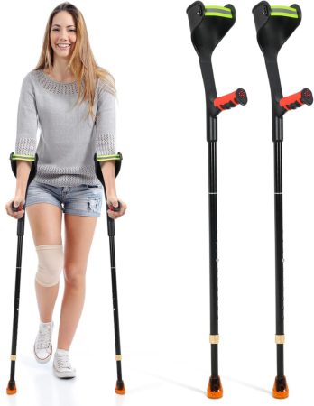 ELorgzem Sada skládacích berlí na předloktí - sada 2 kusů, nastavitelná výška, ergonomický design, červená rukojeť
