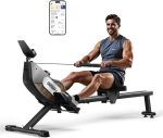   Skládací magnetický veslovací trenažér ONETWOFIT, 16 úrovní, Bluetooth, černý