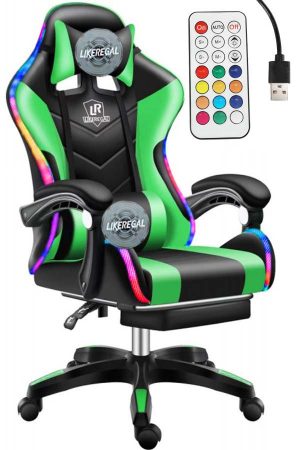 Zelené herní křeslo Likeregal 920 s podnožkou a podsvícením RGB  a masážní funkcí