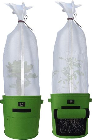 Laxllent  2x zelený pěstitelský pytel na pěstování brambor, rajčat a zeleniny + s okénkem a ochrannou síťkou
