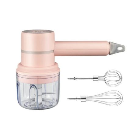 Akumulátorový třírychlostní mini elektrický mixér + elektrický mini kuchyňský sekáček 2 v 1 - bílý