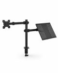   Stolní držák na monitor a notebook se dvěma rameny pro displeje o úhlopříčce 10–32 palců, s upevněním pomocí svorek