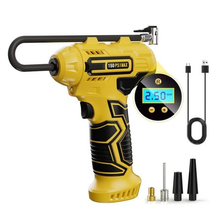 Akumulátorový ruční kompresor s digitálním displejem – 150 PSI, automatické vypnutí, LED osvětlení Akumulátorový ruční kompresor s digitálním displejem – 150 PSI, automatické vypnutí, LED osvětlení