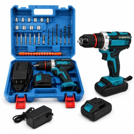 Vrtací šroubovák Rextool s dvěma akumulátory a kovovým držákem Vrtací šroubovák Rextool s dvěma akumulátory a kovovým držákem